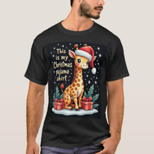 サンタの帽子をかぶったキリンとおそろいのクリスマス パジャマ Tシャツ