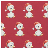 サンタの帽子をかぶったクリスマスのあひる 赤 ファブリック (クローズアップ)