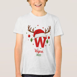 サンタの帽子をかぶったクリスマスのイニシャルWモノグラム トライブレンドＴシャツ