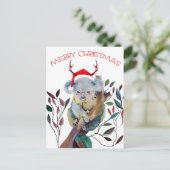 サンタの帽子をかぶったクリスマスのコアラ ポストカード (スタンド正面)