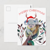 サンタの帽子をかぶったクリスマスのコアラ ポストカード (正面/裏面)