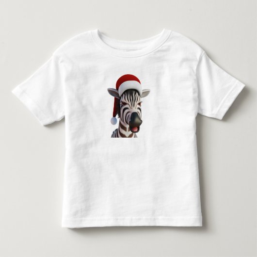 サンタの帽子をかぶったクリスマスのシマウマの面白い動物 トドラーTシャツ (正面)