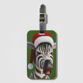 サンタの帽子をかぶったクリスマスのシマウマ・面白い動物 ラゲッジタグ (正面縦)