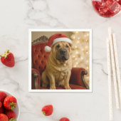 サンタの帽子をかぶったクリスマスのシャーペイ犬 スタンダードカクテルナプキン (インサイチュ)