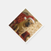 サンタの帽子をかぶったクリスマスのシャーペイ犬 スタンダードカクテルナプキン (角)