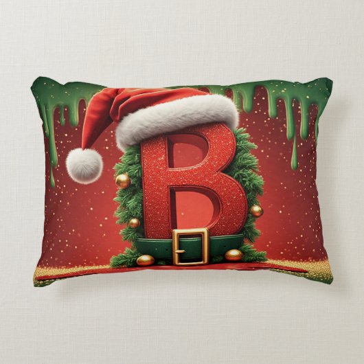 サンタの帽子をかぶったクリスマスのモノグラムB 🎄 アクセントクッション (正面)