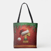 サンタの帽子をかぶったクリスマスのモノグラムT(名入れ) トートバッグ (裏面)