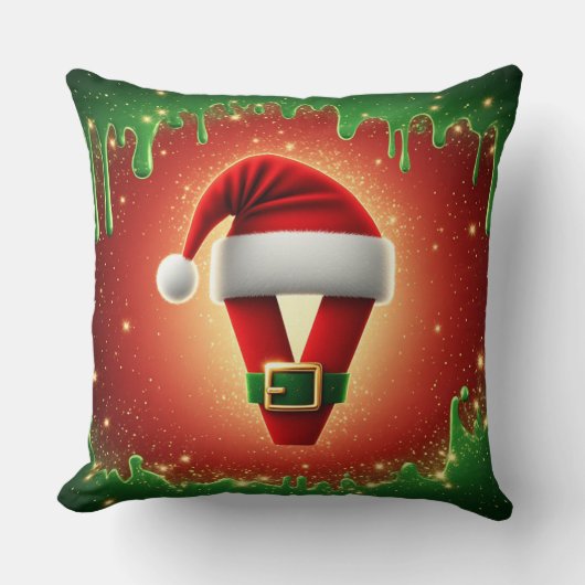 サンタの帽子をかぶったクリスマスのモノグラムV クッション (正面)