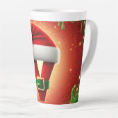 サンタの帽子をかぶったクリスマスのモノグラムV(名入れ可能) カフェラテマグ (右アングル)
