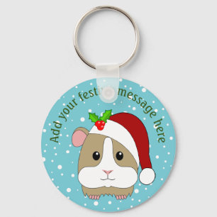 サンタの帽子をかぶったクリスマスのモルモット オーダーメイド キーホルダー