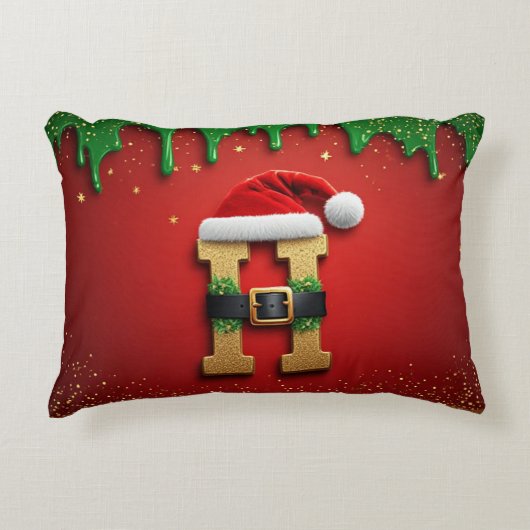 サンタの帽子をかぶったクリスマスの文字H ❄️ アクセントクッション (正面)