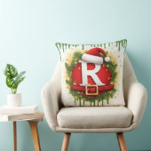 サンタの帽子をかぶったクリスマスの文字R 冬のギフト クッション (椅子)
