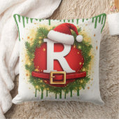 サンタの帽子をかぶったクリスマスの文字R 冬のギフト クッション (ブランケット)