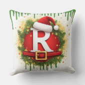 サンタの帽子をかぶったクリスマスの文字R 冬のギフト クッション (裏面)