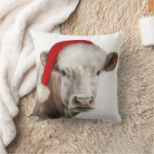 サンタの帽子をかぶったクリスマスの牛 クッション (ブランケット)