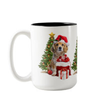 サンタの帽子をかぶったクリスマスの犬