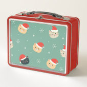 サンタの帽子をかぶったクリスマスの猫のパターン メタルランチボックス (正面)