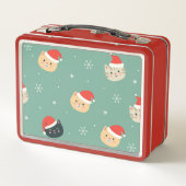 サンタの帽子をかぶったクリスマスの猫のパターン メタルランチボックス (裏面)