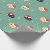サンタの帽子をかぶったクリスマスの猫のパターン ラッピングペーパー (角)