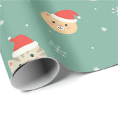 サンタの帽子をかぶったクリスマスの猫のパターン ラッピングペーパー (ロールコーナー)