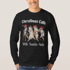 サンタの帽子をかぶったクリスマスの猫 かわいい面白い休日 Tシャツ