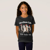 サンタの帽子をかぶったクリスマスの猫 かわいい面白い休日 Tシャツ (正面フル)