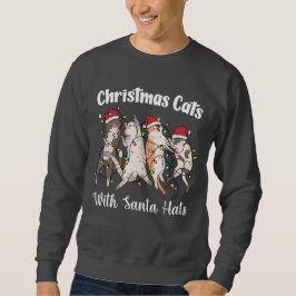 サンタの帽子をかぶったクリスマスの猫 かわいい おもしろい ホリデー スウェットシャツ
