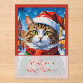 サンタの帽子をかぶったクリスマスの猫 アクリル招待状