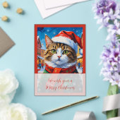 サンタの帽子をかぶったクリスマスの猫 アクリル招待状 (インサイチュ (ウェディング))