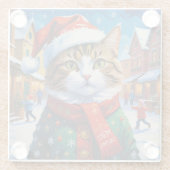 サンタの帽子をかぶったクリスマスの猫 ガラスコースター (裏面)