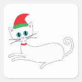 サンタの帽子をかぶったクリスマスの猫 スクエアシール (正面)