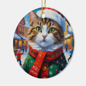 サンタの帽子をかぶったクリスマスの猫 セラミックオーナメント (左)