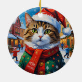 サンタの帽子をかぶったクリスマスの猫 セラミックオーナメント (裏面)