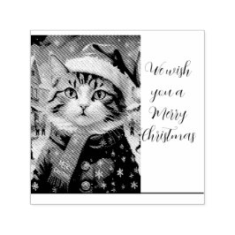 サンタの帽子をかぶったクリスマスの猫 セルフインキングスタンプ