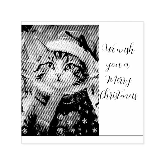 サンタの帽子をかぶったクリスマスの猫 セルフインキングスタンプ (デザイン)