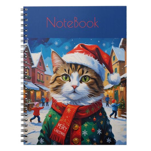 サンタの帽子をかぶったクリスマスの猫 ノートブック (正面)
