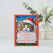 サンタの帽子をかぶったクリスマスの猫 ポストカード (スタンド正面)