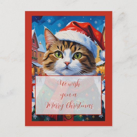 サンタの帽子をかぶったクリスマスの猫 ポストカード (正面)