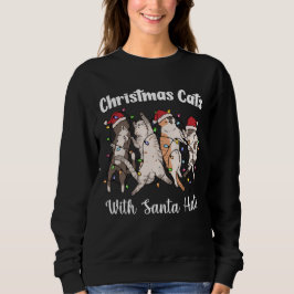 サンタの帽子をかぶったクリスマスの猫 可愛い おもしろい ホリデー スウェットシャツ