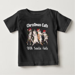 サンタの帽子をかぶったクリスマスの猫 可愛い おもしろい ホリデー ベビーTシャツ