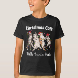 サンタの帽子をかぶったクリスマスの猫 可愛い おもしろい ホリデー Tシャツ