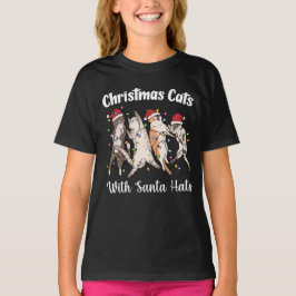 サンタの帽子をかぶったクリスマスの猫 可愛い 面白い ホリデー Tシャツ