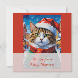 サンタの帽子をかぶったクリスマスの猫 招待状