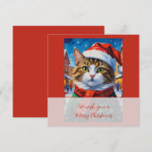 サンタの帽子をかぶったクリスマスの猫 招待状 (正面/裏面)