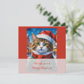 サンタの帽子をかぶったクリスマスの猫 招待状 (スタンド正面)