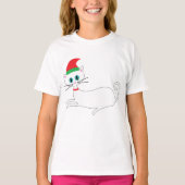 サンタの帽子をかぶったクリスマスの猫 Tシャツ (正面)