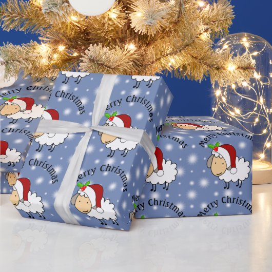サンタの帽子をかぶったクリスマスの羊 ラッピングペーパー (クリスマス)