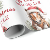 サンタの帽子をかぶったクリスマスの馬の名前入りデザイン ラッピングペーパー (ロールコーナー)