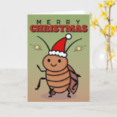 サンタの帽子をかぶったクリスマスコックローチ カード (黄色い花)