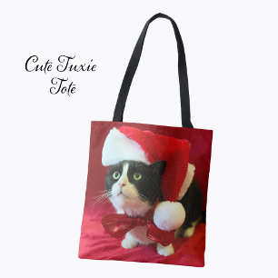サンタの帽子をかぶったクリスマスタキシードキャット トートバッグ